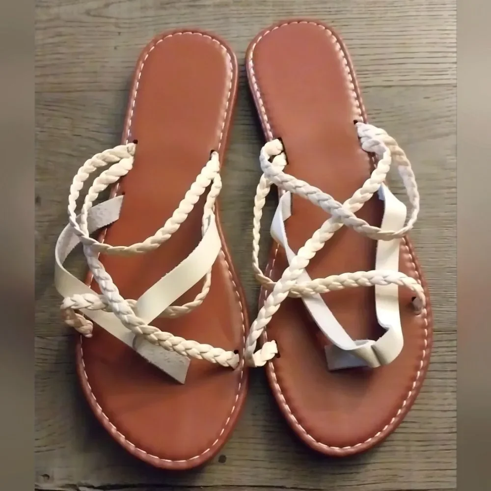 Braided White Sandals Sz 10